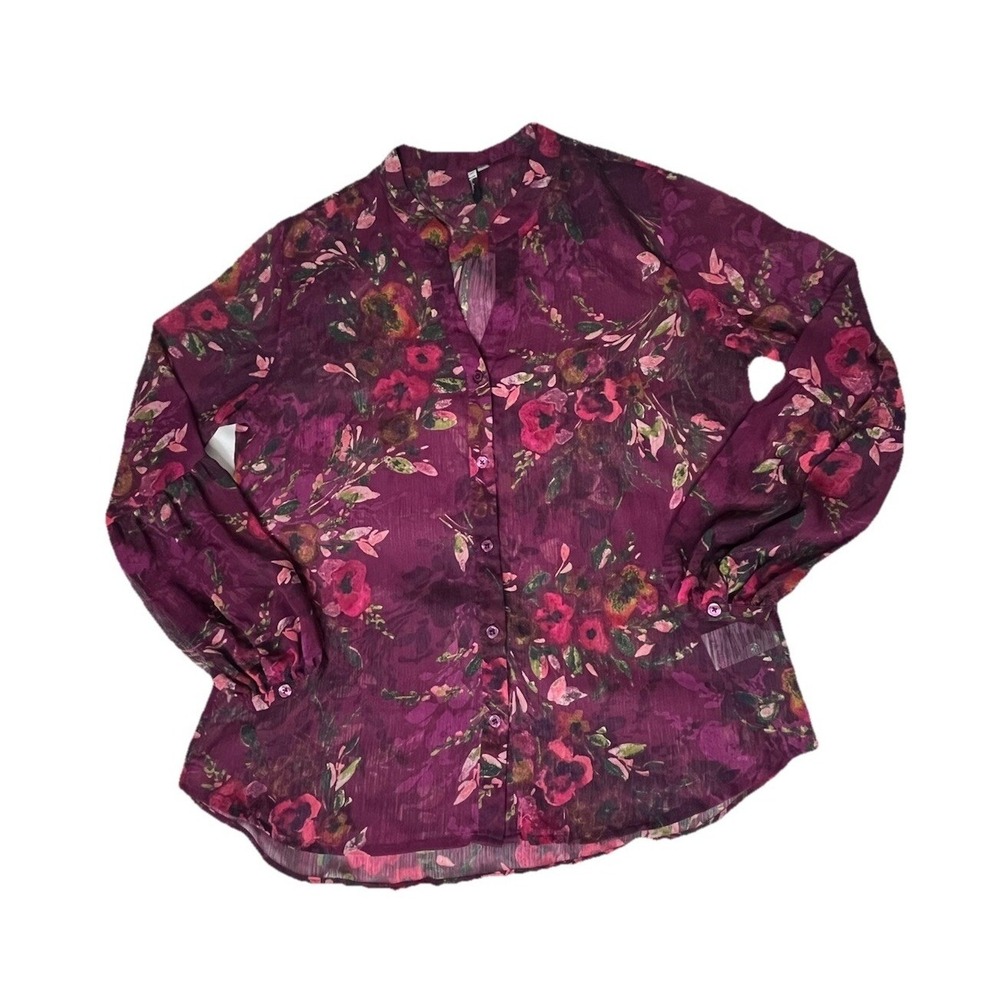 Kut from the‎ Kloth Sheer Floral Blouse Large Petite Cottage Core Dark Romantic